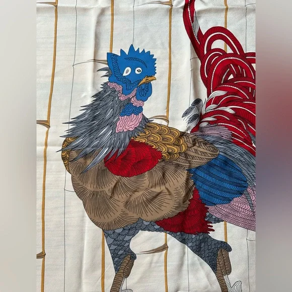Vintage Fendi silk scarf roosters hand rolled - Picture 3 of 8